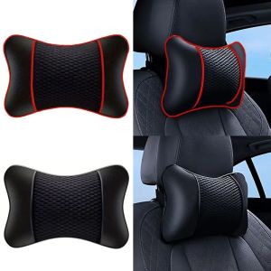 1/2pcs Universal Car Headrest PU Leather Neck Pillow Comfortable Mesh Breathable Seat Rest Cushion Car Neck Pillow