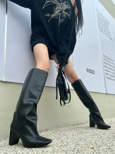 High Heel Knight Booties over Knee Fashion Street Style Womens Boots Leather Tube Closure Uppers Pure Color Rubber Sole