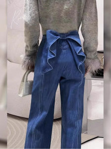 Elegant Bow-Tie Wide Leg Denim Trousers
