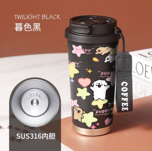 แก้วกาแฟเก็บความร้อนแบบพกพา 316 สแตนเลส ที่ดื่มน้ำแบบมีสตริปป์สำหรับผู้ชายและผู้หญิง แก้วน้ำแบบมีช่องระบายอากาศแบบใหม่