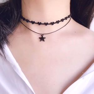 Hollow Designs Leather Velvet Necklace Layer Vintage Gothic Jewelry Necklace for Women