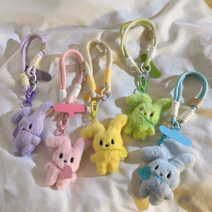Cute Cartoon Rabbit Ear Nylon Weaving Hand Rope Phone Case DIY Accessories Womens Style Bag Keychain Earphone Cover Portable Wristband