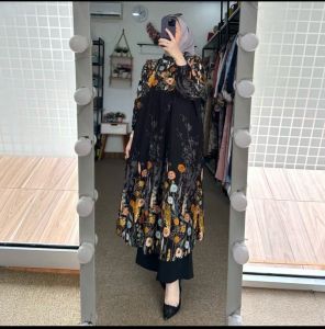 Setelan Tunik Rayon Diamond//Set Tunik Motif Bunga Daun//Setelan Rayon Premium Terbaru//Setelan Mathani Tunik//Setelan Cringkle Tunik