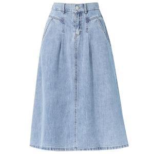 Tiiwgjiy | กระโปรงยีนส์เอวสูงฤดูร้อนสำหรับผู้หญิง กระโปรงสั้นทรงเอ กระโปรงยาวปานกลาง สไตล์ลำลอง ทรงเอ ผ้าฝ้ายผสมโพลีเอสเตอร์