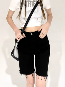 High Wais Denim Shorts for Women Knee-Length Black Loose Short Jeans Hight Quality Denim Pants Short Denim Jorts Size:S-XXL