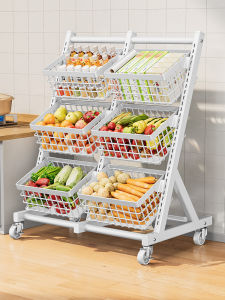Kitchen Multi-functional Vegetable Storage Rack Stand Carbon Steel Nordic Style Floor-standing Snack Organizer Basket Cart