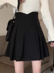 High Waist Pleated Mini Skirt Womens Spring Summer A-Line Black Half Body Covering Slimming Folded Short Skirt Korean Style