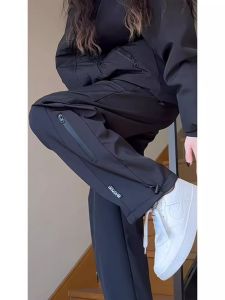 Slimming Straight Leg Workwear Trousers Womens Autumn Winter New Style Windproof Waterproof Ski Pants Street Style Casual Pants