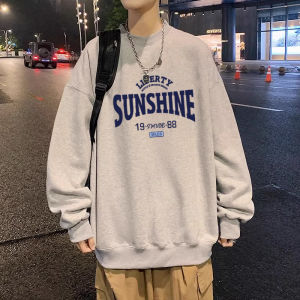 Heavy Weight 100% Pure Cotton American Fashion Brand Oversize round Neck Sweatshirt Mens Autumn and Winter Hong Kong Style High Street Long Sleeves Tops