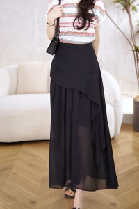MANMI | Chân Váy Midi Xòe Tầng Đen Cao Waist Slim Fitting MESH Không Đều