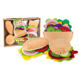 28PCS Felt Food Burger Sandwich Food Set Children Pretend to Play Food Sandwich Toys Childrens Kitchen Role Playing Gifts