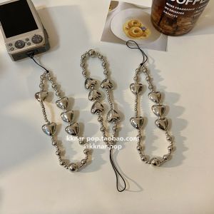 Silver Heart Shaped Mobile Phone Accessory Creative Cute Personalized Ccd Phone Hanging Ornament High End Trendy Design