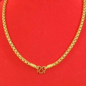 สร้อยคอลายผ่าหวายมนพ่นทราย ยาว 22 นิ้ว น้ำหนักเทียบเท่า 5 บาท ทองชุบ ทองปลอม ทองไมครอน รูปถ่ายจากสินค้าจริง