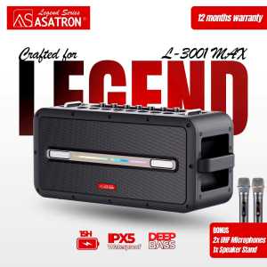 ASATRON LEGEND L-3001 MAX BLUETOOTH PARTY SPEAKER  DEEP BASS 15H BATTERY IPX5 2 UHF WIRELESS MICROPHONE 100% ORI