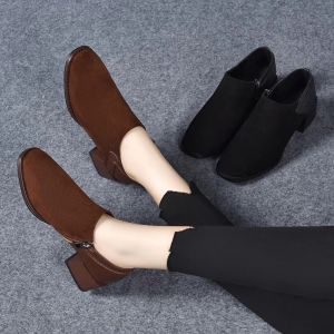 Comfortable Fashion Single Shoes for Women Spring Autumn New Style round Head Deep Mouth Mat Finish Leather mid Heel Soft Bottom