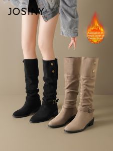 Josiny | Pointed Toe Knee-high Boots for Women Khaki Autumn Winter New Arrival