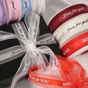 Pita Satin 2.5 cm Semi Transparan Just For You Happy Birthday untuk Buket Bunga Kado Hampers Korea Style Premium