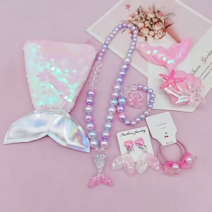 Little Mermaid Princess Jewelry Set Girls Necklace Bracelet Ring Gift Box