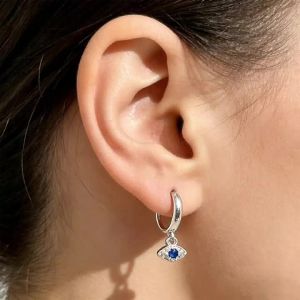 Dainty Evil Eye Couple Ring Sparkling Blue Cubic Zirconia Vintage Silver Plated Edgy Streetwear Jewelry Perfect Gift for Party