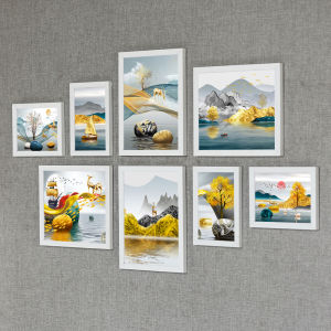 รูปภาพตกแต่งผนังโซฟาแบบเรียบง่ายสำหรับห้องนั่งเล่นในสไตล์ยุโรปและอเมริกันที่สร้างสรรค์และใหม่พร้อมกรอบรูปภาพขนาดใหญ่