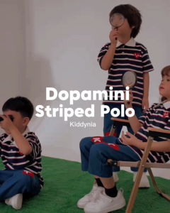 Kiddynia Striped Polo and Balloon Skirt Set ชุดเซ็ตเสื้อยืดลายทางพร้อมกระโปรงบอลลูน พร้อมติดหัวใจKDN