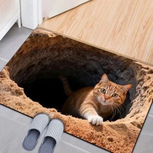 Thảm Chùi Chân Hình Mèo Màu Cam 3D VIKAMA Dark Hole Visual Illusion Thiết Kế Ngộ Nghĩnh Đáng Sợ Thảm Trải Sàn Chống Trượt Trong Nhà Thảm Trải Sàn Lối Vào Phía Trước