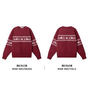 เสื้อสเวตเตอร์คอตั้งทรงหลวมสไตล์อเมริกันสตรีทสำหรับฤดูหนาว 2025 สำหรับคู่รัก อบอุ่น นุ่ม ลำลอง เสื้อสเวตเตอร์คอตั้ง