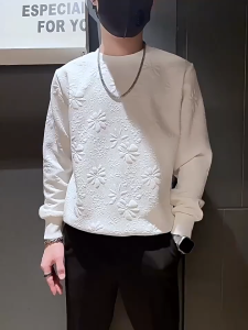 Áo thun dài tay nam áo len jacquard chất lượng cao áo cổ tròn áo sơ mi mới thời trang cho nam