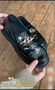 RS Sepatu Loafers Wanita Sepatu Oxford Pantofel Hitam Slip On Rantai Casual Kerja
