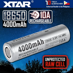 XTAR 18650 4000mAh RAW UNPROTECTED Battery - 3.6V Rechargeable - Lithium-Ion - 10A Max Discharge