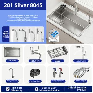 TAOSHI | Handmade Thick 304 Stainless Steel Left Drain Pressed Kitchen Sink
