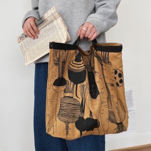 Korean Style Graceful and Fashionable Casual Minimalist Hand Carrying Large Capacity Versatile Graffiti Letters Retro Artistic Canvas Bag Accessible Luxury