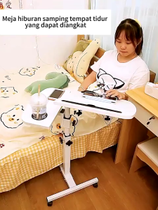 Meja Laptop Adjustable Portable Meja Belajar Lipat Dengan Roda Kerja Belajar Multifungsi