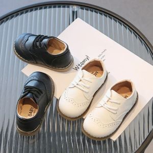 SHUNAICHI  Spring Fall PU Leather Shoes Boys Britain Style Black White Brown Performance Shoes Lace Up Evening Prom Party Shoes Kids G11246