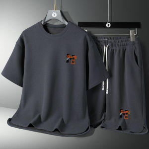 Ice Silk Short Pants Set Summer Loose Fit Short Sleeve T-Shirt Mens Teenager Trendy Sport Five-Quarter Pants Casual Wear