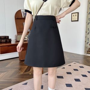 High Waist Knee-Length Black Midi Skirt for Women Student A-Line Skirt Polyester Cotton Blend Summer New Style Half Body Skirt