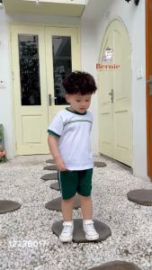 BE144 Bộ áo thun quần đùi cotton BERNIE quần áo bé trai viền kiểu dáng thể thao