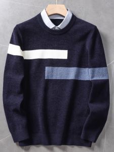 Mens Fashionable Warm Shirt Collar Knitted Sweater Autumn Winter Long Sleeve Base Layer Clothing Business Casual Style