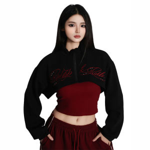 American Hot Style Short Zipper Womens Long Sleeve Top