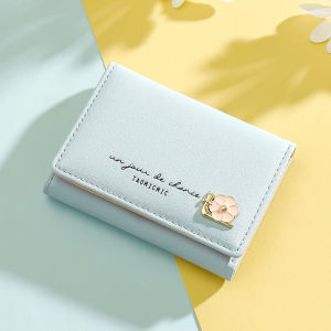 Floral Design Compact Womens Wallet Student ID Card Holder Coin Purse Youth Fashion PU Leather Bifold Wallet Card Holder
