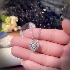 Huitan Exquisite Heart Necklace Full Cubic Zirconia Brilliant Wedding Accessories Love Necklace Gift Fashion Jewelry for Women