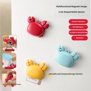 XMSJ | Crab Magnetic Bottle Opener 4-in-1 Kitchen Tool Set Beer Opener Mini Scissors Box Cutter Fridge Magnet Cute Cartoon Gadget