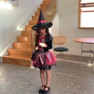 Bộ Trang Phục Phù Thủy 4 Món Cho Bé Gái - Váy Mũ Đũa Phép Túi - Trang Phục Phù Thủy Halloween Cho Trẻ Em 4-6 Tuổi Phong Cách Châu Âu Chất Liệu Polyester