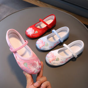 DSF Studio Hanfu รองเท้าเด็กผู้หญิงสไตล์โบราณรองเท้าปักเด็กสไตล์จีนรองเท้าเจ้าหญิงน้อยเครื่องแต่งกายโบราณปักกิ่งเก่าเสื้อผ้า Tang รองเท้าผ้าฤดูร้อน