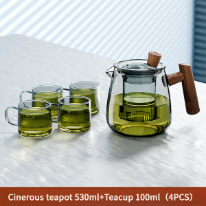 GIANXI Cinerou Glass Teapot Home Solid Wood Handle Tea Set Thickened Can Electric Ceramic Stove Heat Tea Water Separation Kettle