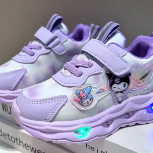 Future Seeds Kuromi Light-Up Kids Sneakers with Cartoon Embellishments Hook and Loop Closure Size 21-30