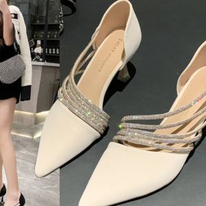 Summer New Arrivals Fashion Baotou Single Shoes Womens Rhinestones Air Quality Workplace Work Shoes Stiletto Heels Women