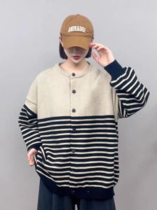 Áo Len Cardigan Dệt Kim Cổ Tròn Dáng Rộng Dài Tay Mùa Xuân Thu 2024 Áo Khoác Ngoài Dệt Kim Cỡ Lớn Đa Năng Cho Nữ