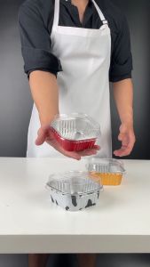 [25 PCS] 300 ML Small Square Aluminum Pan with Plastic Lids