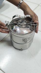 Leoshop888 Rantang 2 Susun Stainless SS304 Berkualitas tinggi Anti Panas Ukuran 15cm Lengkap Tutup Platsik